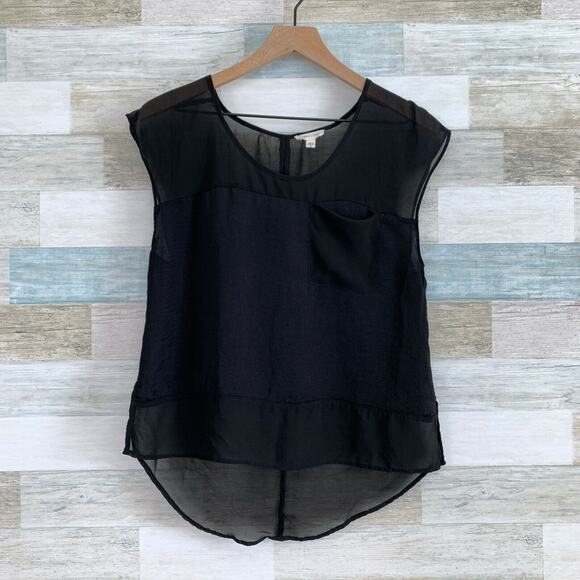 Urban Outfitters Silence + Noise Sheer Panel Top Black High Low Hem Womens Small - Picture 1 of 7